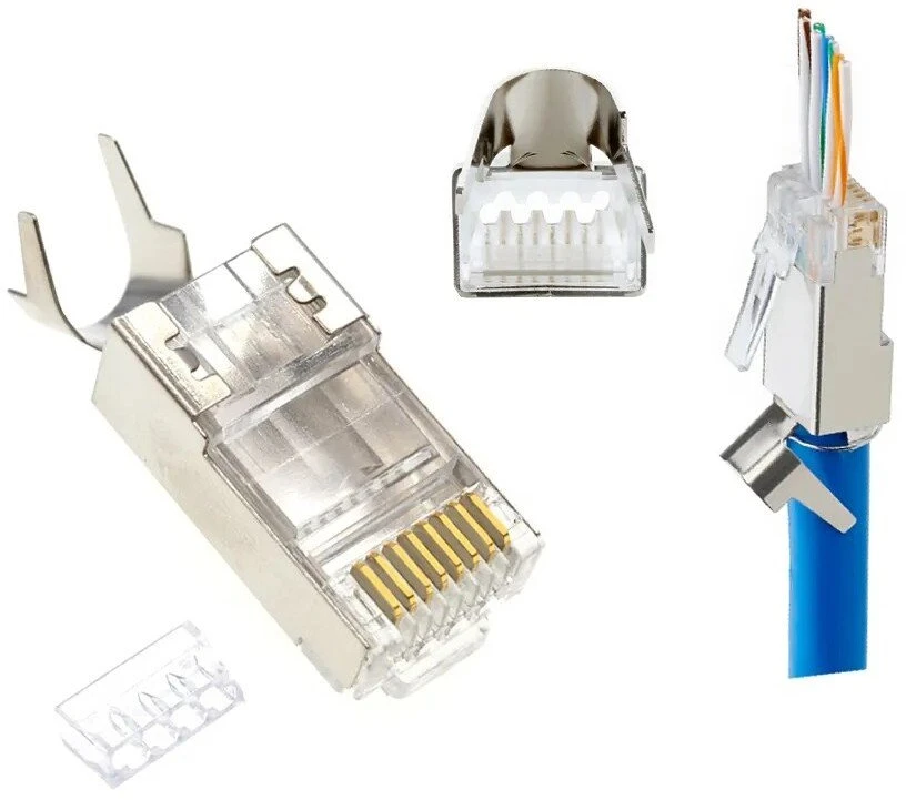 GEMBIRD Shielded modular CAT7 pass-through type plug 15u auksinis plated 10 pcs per bag