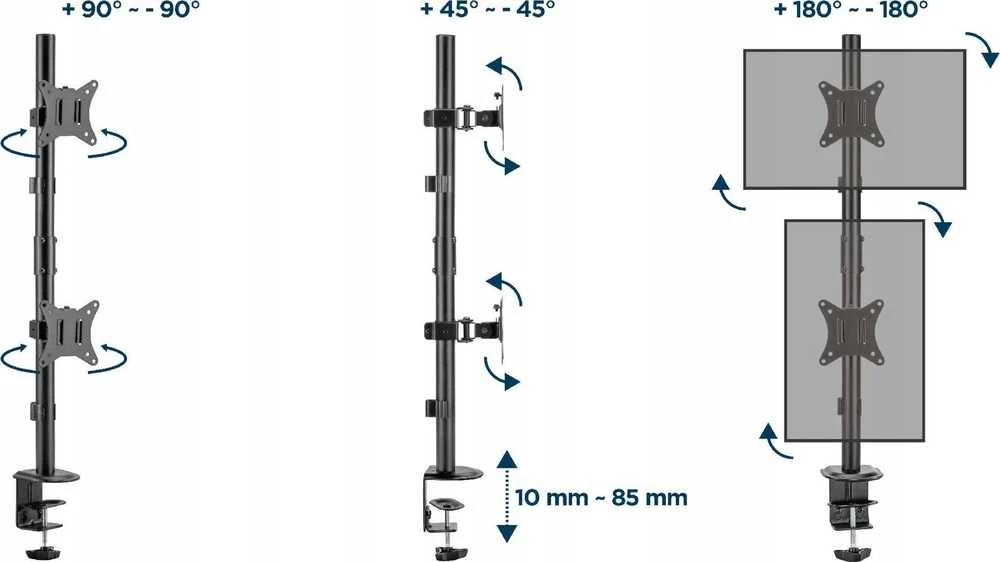 GEMBIRD reguliuojamas 2 ekranų vertikalus stalo laikiklis 17-32 colių 9kg
