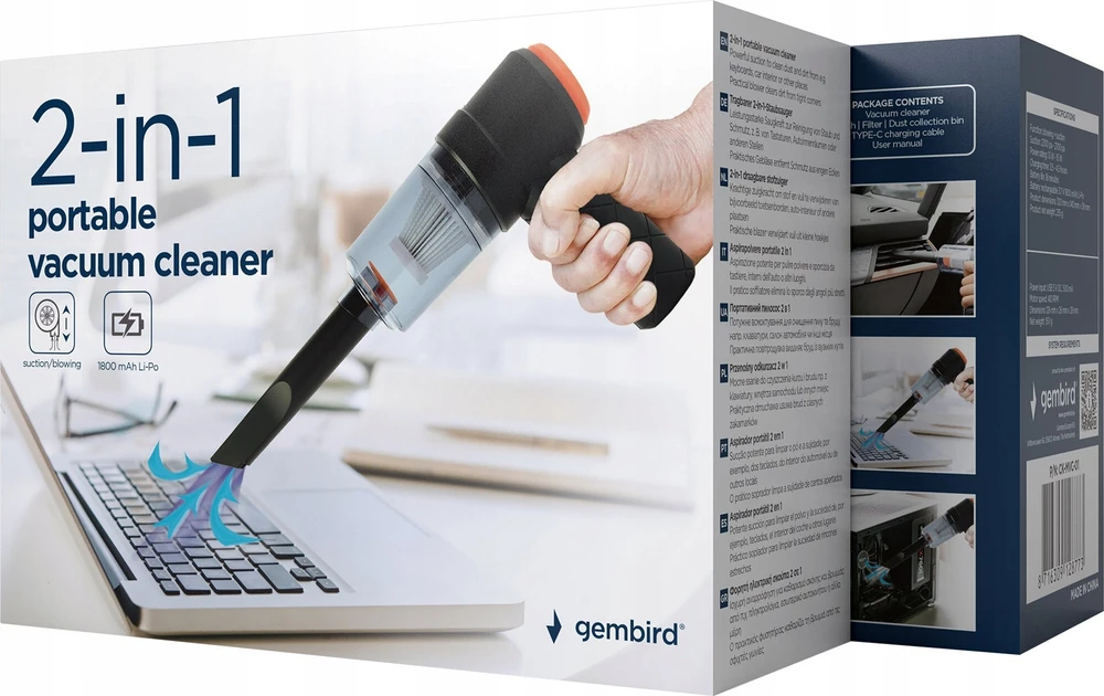 Dulkių siurblys Gembird | 2-in-1 portable vacuum cleaner | CK-MVC-01 | USB mini vacuum cleaner