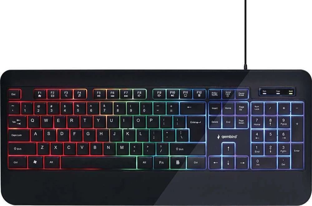 GEMBIRD KB-UML-03 Slim Rainbow apšvietimas multimedija klaviatūra juodas US išdėstymas
