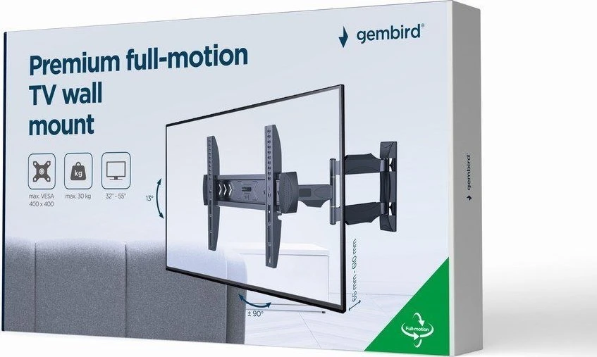 GEMBIRD Premium pilno judesio televizoriaus sieninis laikiklis 32–55 colių, 30 kg