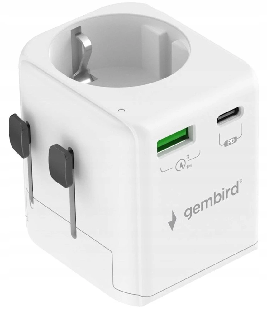 „Gembird“ įžemintas universalus kelioninis maitinimo adapteris, 20 W | TPA-EU1A1C20-01-W