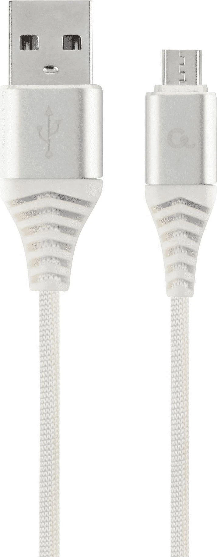 GEMBIRD CC-USB2B-AMmBM-2M-BW2 Gembird Premium medvilninis pintas Micro-USB įkrovimo ir duomenų kabelis,2m,sidabrinis/baltas