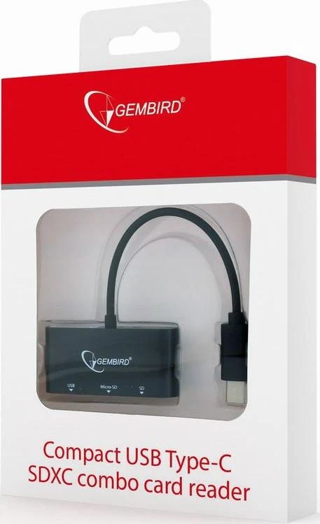 GEMBIRD UHB-CR3-02 Gembird kompaktiškas USB Type-C SDXC kortelių skaitytuvas, OTG, juodas