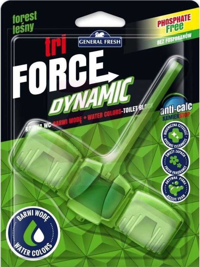 Pakabinamas tualeto valiklis General Fresh Tri Force Dynamic, 45 g, Forest