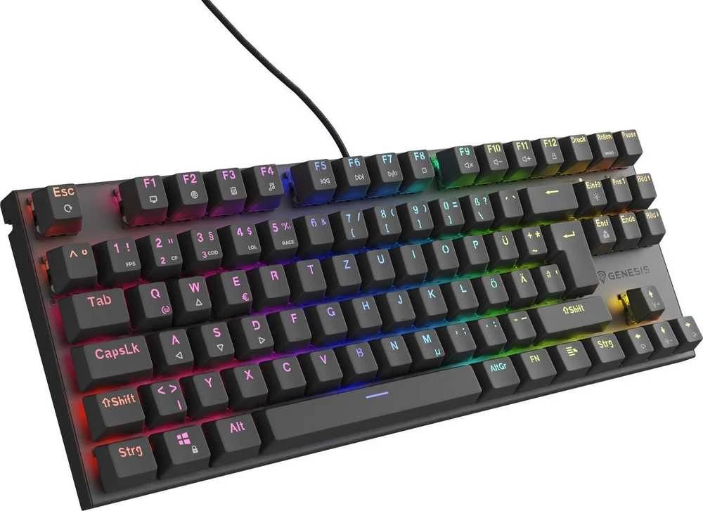 Klaviatūra žaidimams GENESIS THOR 303 TKL DE su pašvietimu RGB mechaninė BROWN Juoda HOT SWAP