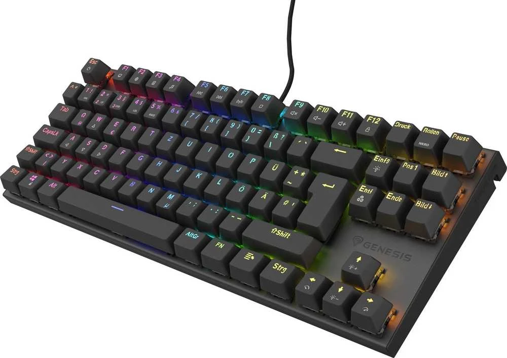 Klaviatūra žaidimams GENESIS THOR 303 TKL DE su pašvietimu RGB mechaninė BROWN Juoda HOT SWAP