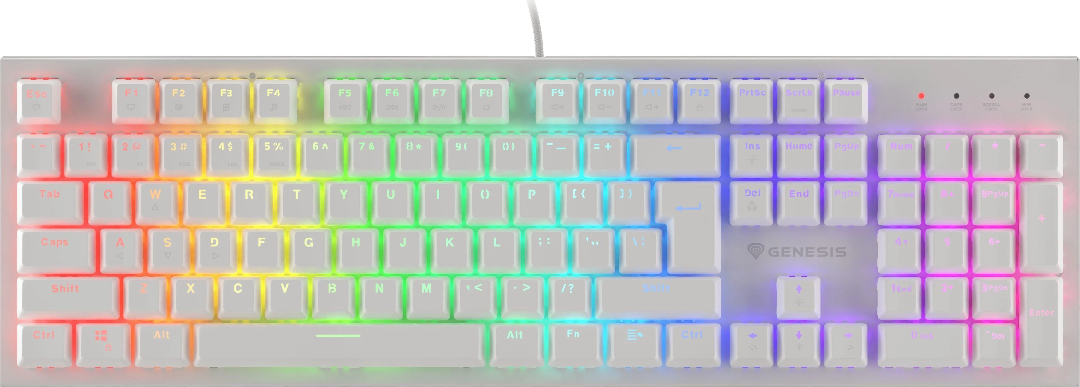 GENESIS THOR 303 FR BALTA ŽAIDIMŲ MECHANINĖ KLAVIATŪRA SU RGB APŠVIETIMU IR RUDAISIAIS (BROWN) JUNGIKLIAIS, HOT-SWAP