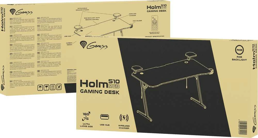 Žaidimų stalas Genesis Holm 510 RGB Gaming Desk, su pašvietimu