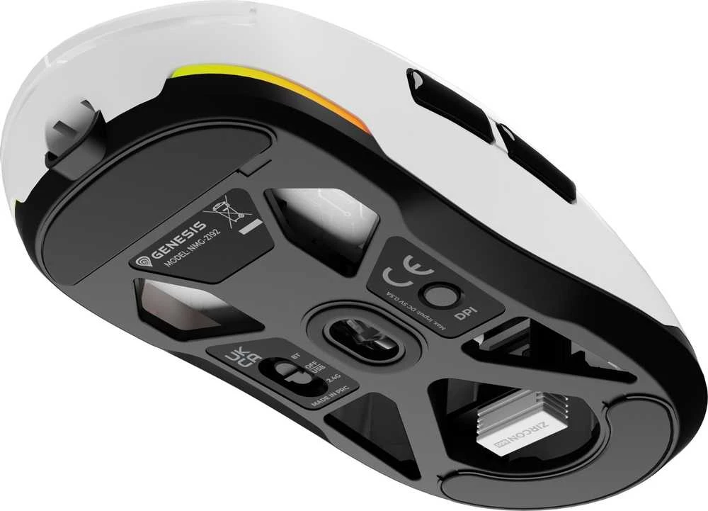 Genesis | Pelė žaidimams | Zircon 660 | su laidu/Wireless | 2.4 GHz, Bluetooth, USB | Baltas