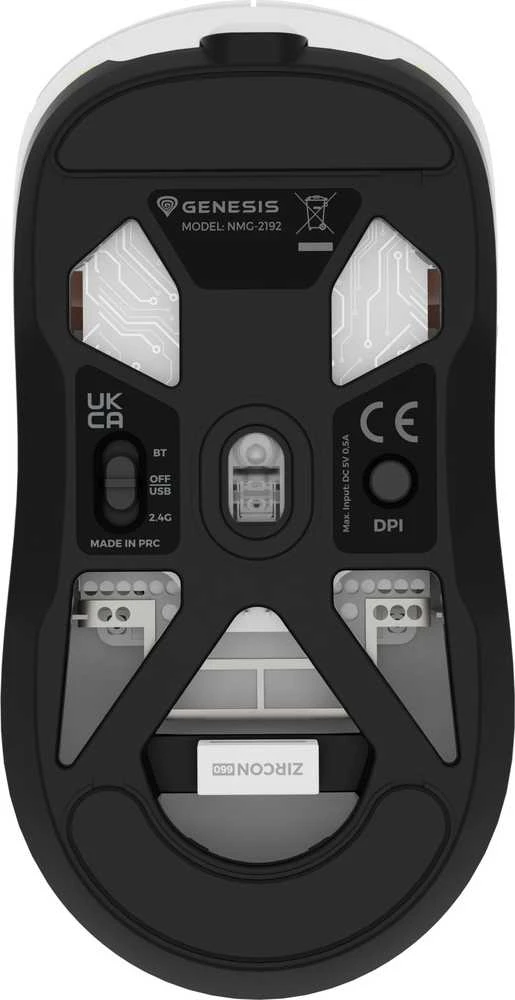 Genesis | Pelė žaidimams | Zircon 660 | su laidu/Wireless | 2.4 GHz, Bluetooth, USB | Baltas