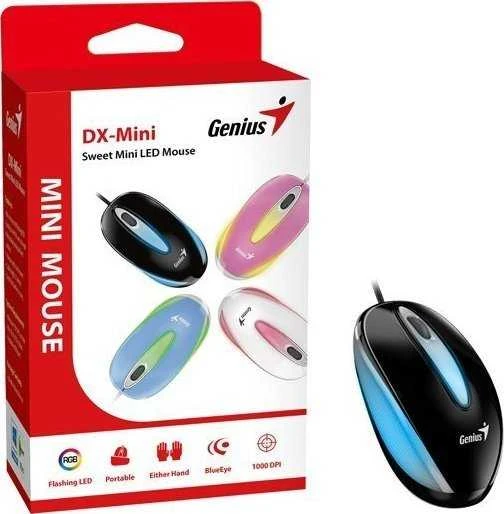 Pelė Genius Pelė DX-Mini, 1000DPI, optinė, 3kl., su laidu USB, juoda, klasyczna, RGB pašvietimas