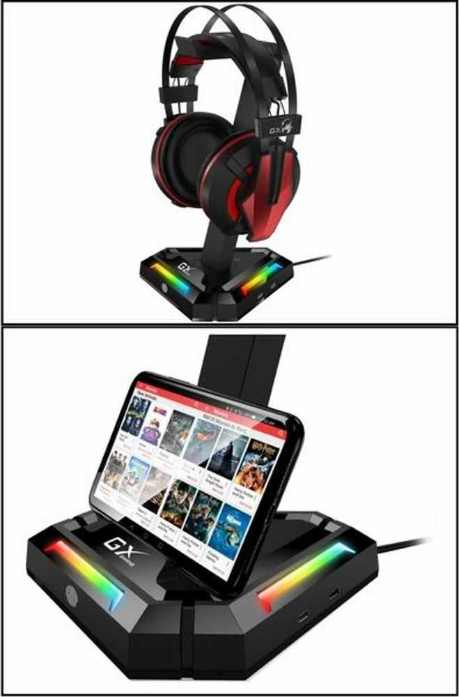 Genius GX-UH100 stovas ausinėms su RGB ir telefono laikikliu