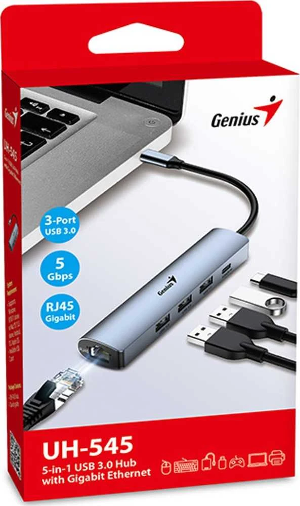 Genius UH-545 USB šakotuvas su RJ45 jungtimi pakuotėje