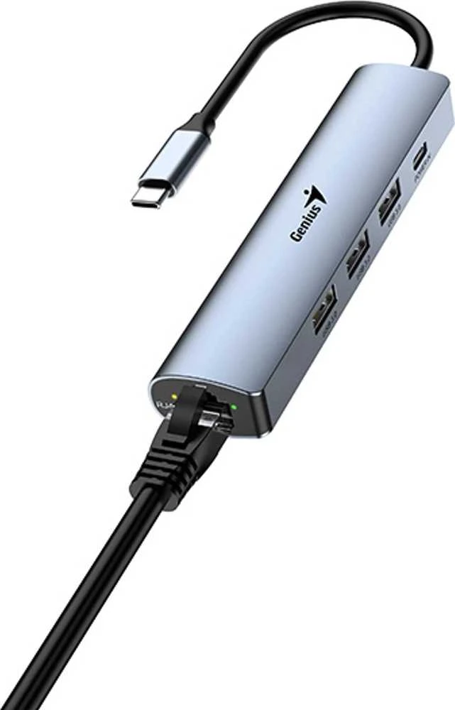 USB (3.0) hub 4-port, UH-545, pilka, Genius, 3x USB 3.0, 1x RJ45