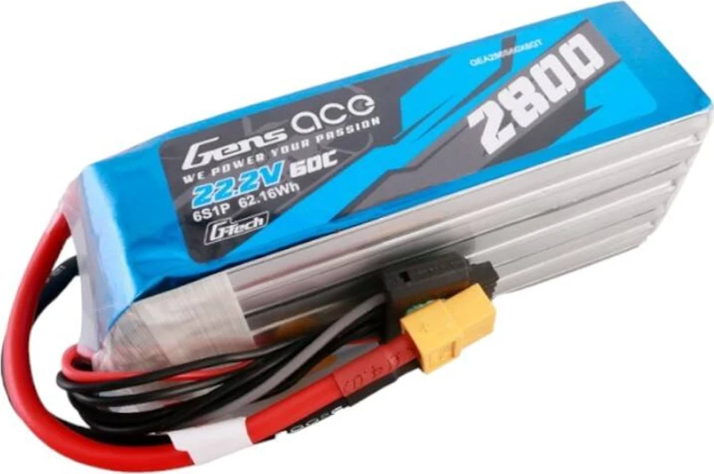 Gens ace G-Tech 2800mAh 22.2V 60C 6S1P Lipo baterijų paketas su XT60 kištuku