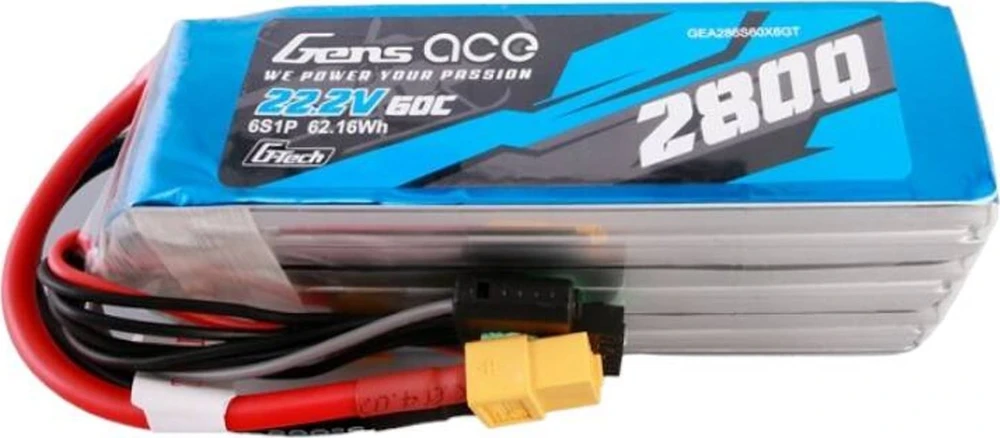 Gens ace G-Tech 2800mAh 22.2V 60C 6S1P Lipo baterijų paketas su XT60 kištuku