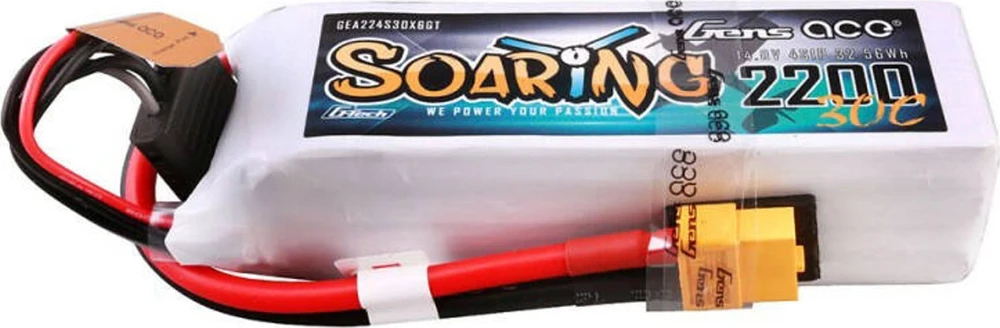 Gens ace G-Tech Soaring 2200mAh 14.8V 30C 4S1P Lipo Akumuliatorius su XT60 kištuku