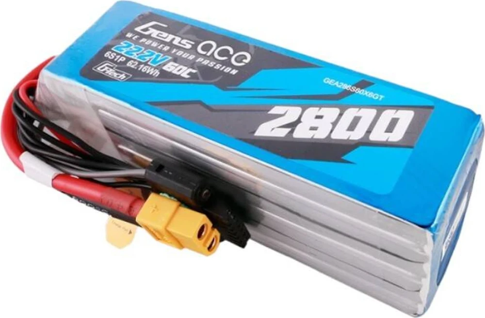 Gens ace G-Tech 2800mAh 22.2V 60C 6S1P Lipo baterijų paketas su XT60 kištuku