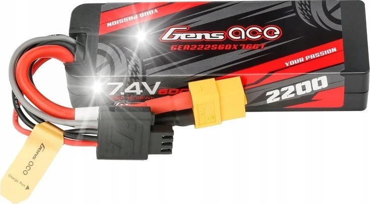 Lipo Gens ace G-Tech 2200 mAh 7,4 V 2S1P 60C GRP-76 kietojo korpuso baterija su XT60 kištuku
