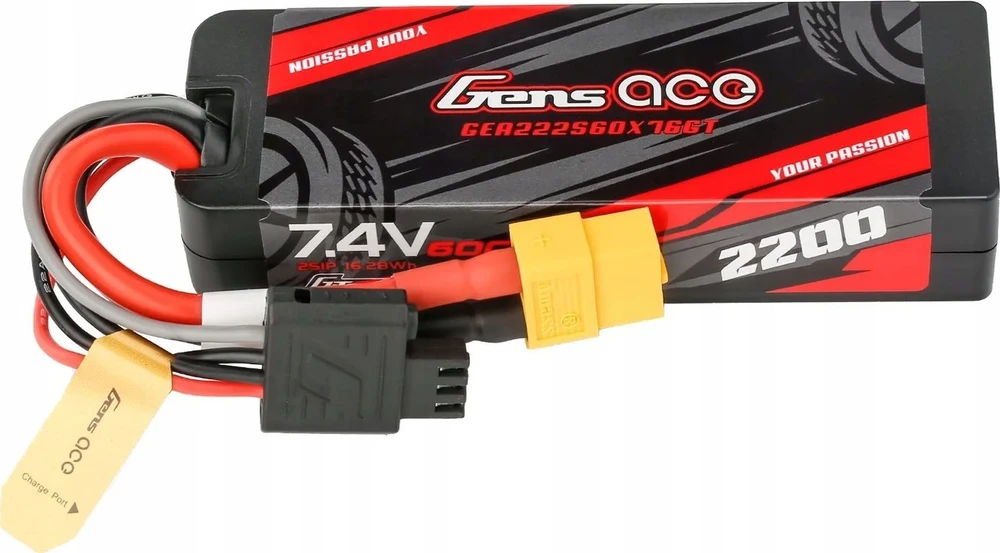 Lipo Gens ace G-Tech 2200 mAh 7,4 V 2S1P 60C GRP-76 kietojo korpuso baterija su XT60 kištuku