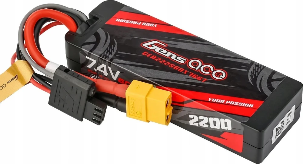 Lipo Gens ace G-Tech 2200 mAh 7,4 V 2S1P 60C GRP-76 kietojo korpuso baterija su XT60 kištuku