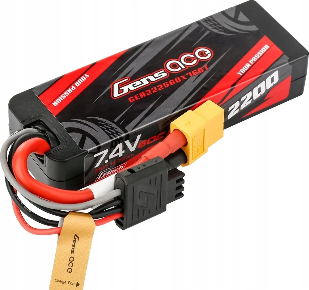 Lipo Gens ace G-Tech 2200 mAh 7,4 V 2S1P 60C GRP-76 kietojo korpuso baterija su XT60 kištuku