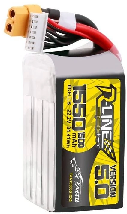 Gens Ace & Tattu Lipo Tattu R-Line versija 5.0 1550mAh 22.2V 150C 6S baterija su XT60 jungtimi