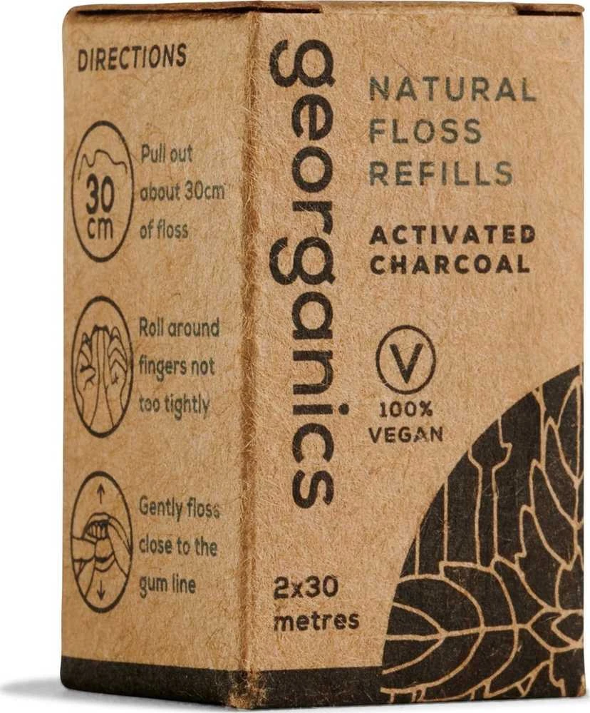 „Georganics“ dantų siūlo papildymas su medžio anglimi, 30 mx2
