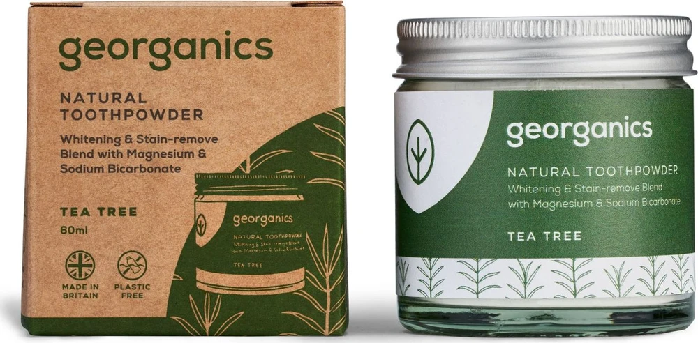 Georganics, dantų valymo milteliai, arbatmedžio kvapas, 60 ml
