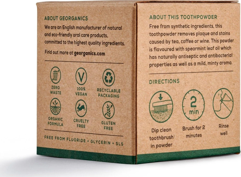 Georganics, dantų valymo milteliai, mėtų skonio, 60 ml