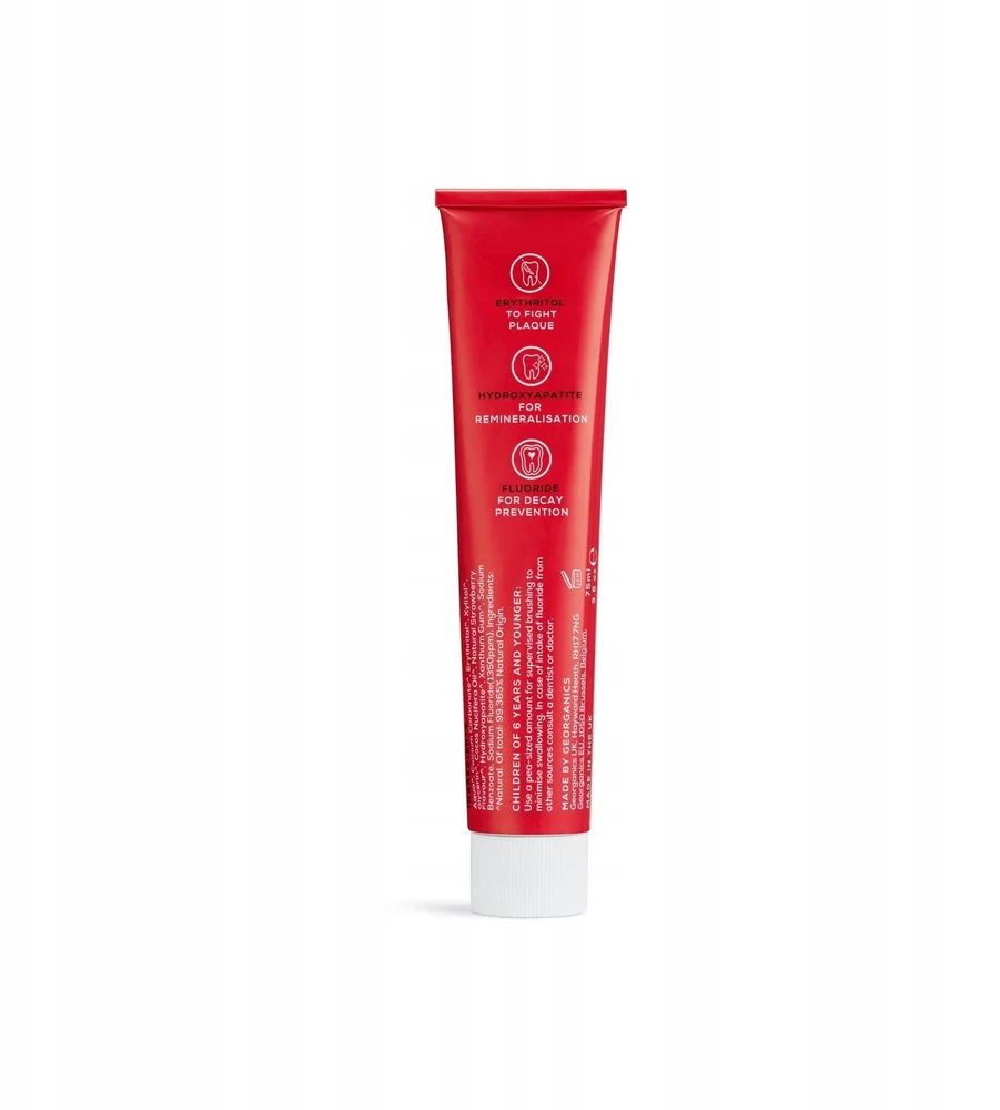 Georganics GeoKids, vaikų dantų pasta, su hidroksiapatitu ir fluoru, braškių skonio, 3+, 75 ml (GEO01637)