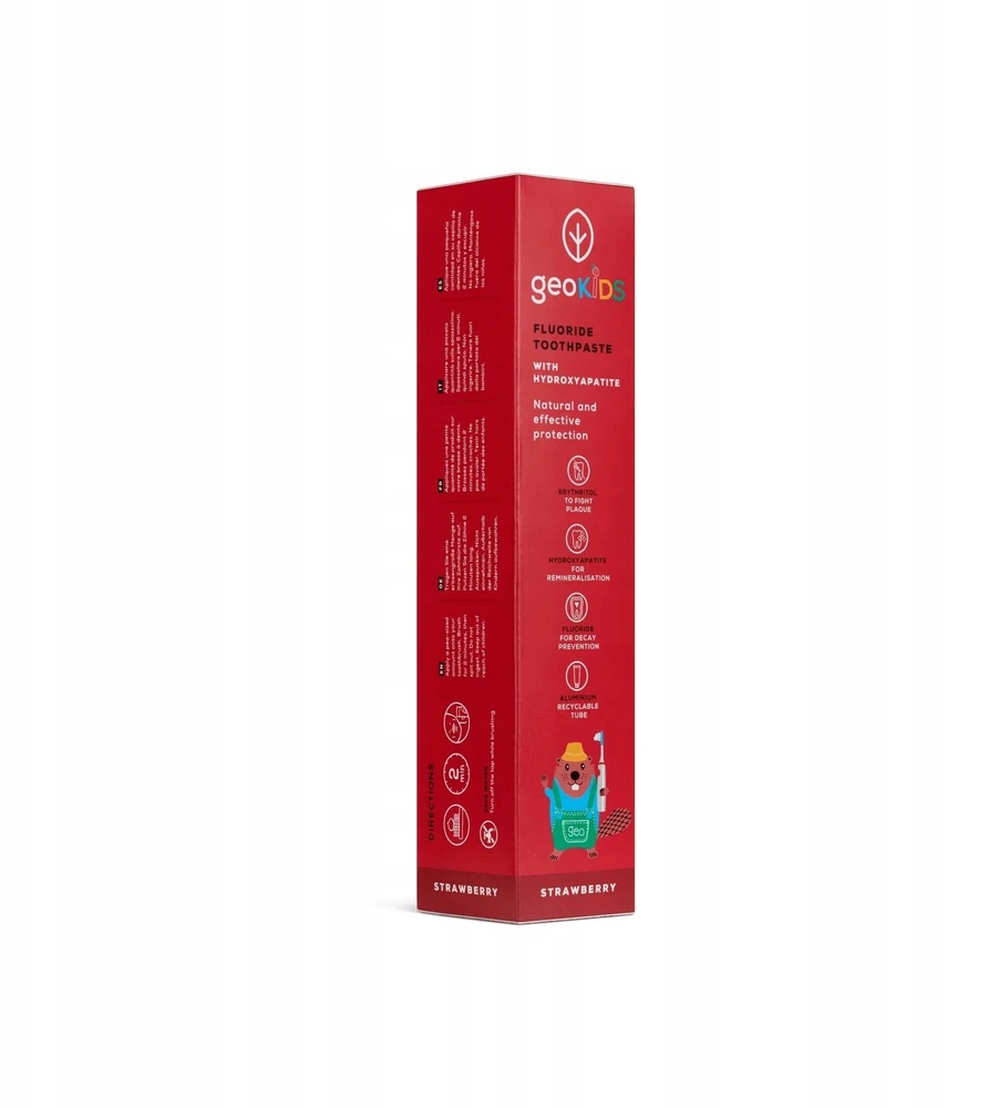 Georganics GeoKids, vaikų dantų pasta, su hidroksiapatitu ir fluoru, braškių skonio, 3+, 75 ml (GEO01637)