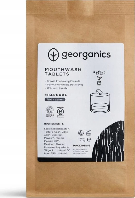Georganics, natūralios aktyvuotos anglies burnos skalavimo skysčio tabletės, 720 tablečių