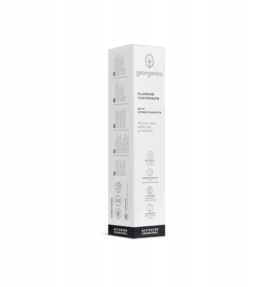 Georganics Remineralizuojanti dantų pasta su hidroksiapatitu, fluoru ir aktyviomis anglimis 75 ml