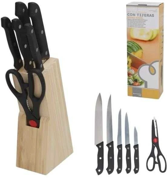 7 peilių rinkinys su žirklėmis ir mediniu stovu (19 cm), 33,5 x 11 x 7,5 cm, KITCHEN&GO