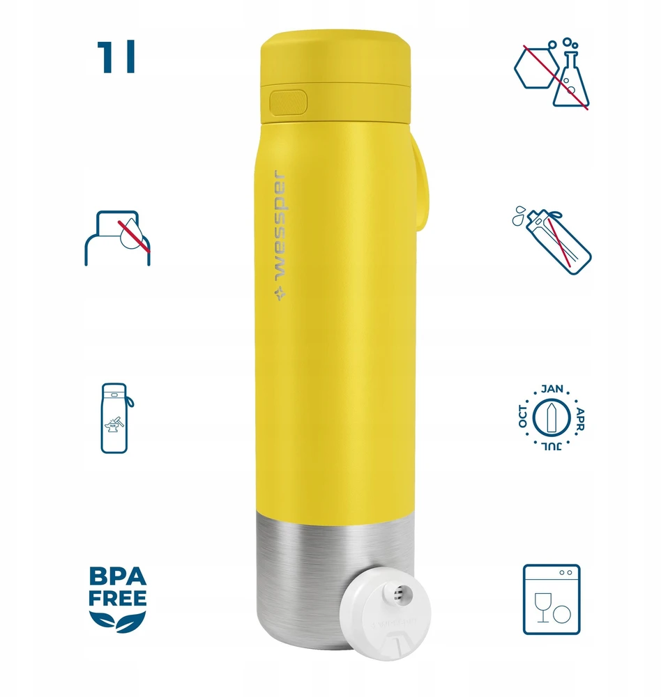 Gertuvė Wessper Filtravimo butelis B2 STAINLESS STEEL Actitex™ 1000 ml Geltonas (WES276-1000-YL_K)