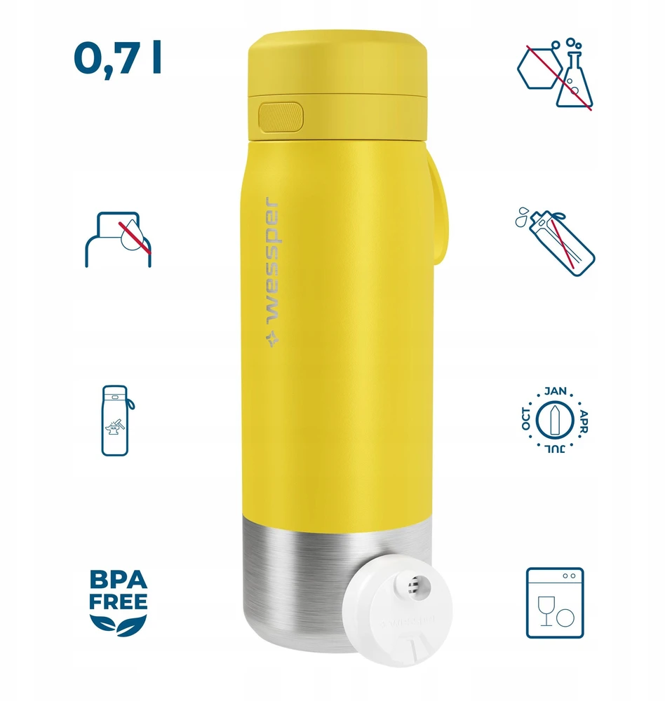 Gertuvė Wessper Filtravimo butelis B2 STAINLESS STEEL Actitex™ 700 ml geltonas (WES276-700-YL_K)