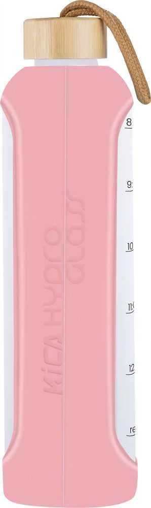 Gertuvė Feiyu Tech Sporto Butelis - KiCA Hydro Stiklinis 1000ml Su Silikono Apvalkalu Ir Bambuko Kamščiu - Rožinė