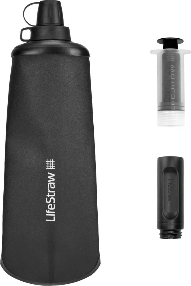 Gertuvė Life Straw „Lifestraw Peak“ serijos sulankstomas buteliukas su spaudimu, 1000 ml, tamsiai pilkas