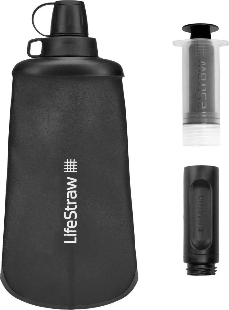 Gertuvė Life Straw „Lifestraw Peak“ serijos sulankstomas buteliukas su spaudimu, 650 ml, tamsiai pilkas