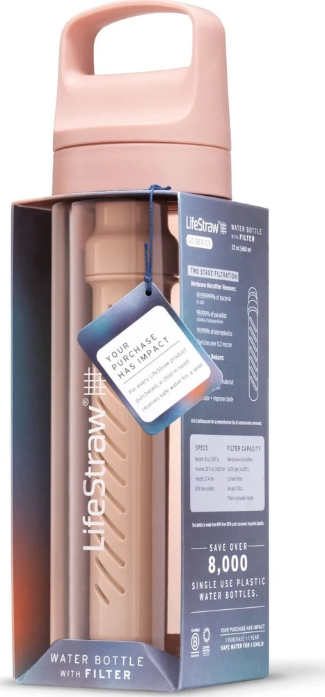 Gertuvė Life Straw „LifeStraw GO“ serijos 650 ml, vyšnių žiedų rožinė