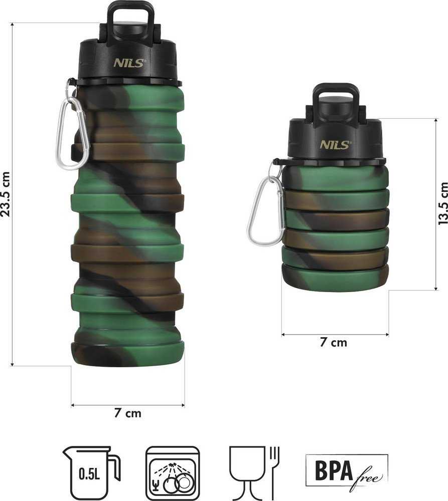 Gertuvė Nils Extreme NILS NC4106 BIDON SILIKONOWY sulankstomas 500 ML Žalias