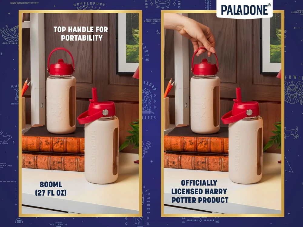 Gertuvė Paladone PALADONE Harry Potter Szklana Buteliukas su Silikonowym Dėklas (800 Ml) Hogwarts