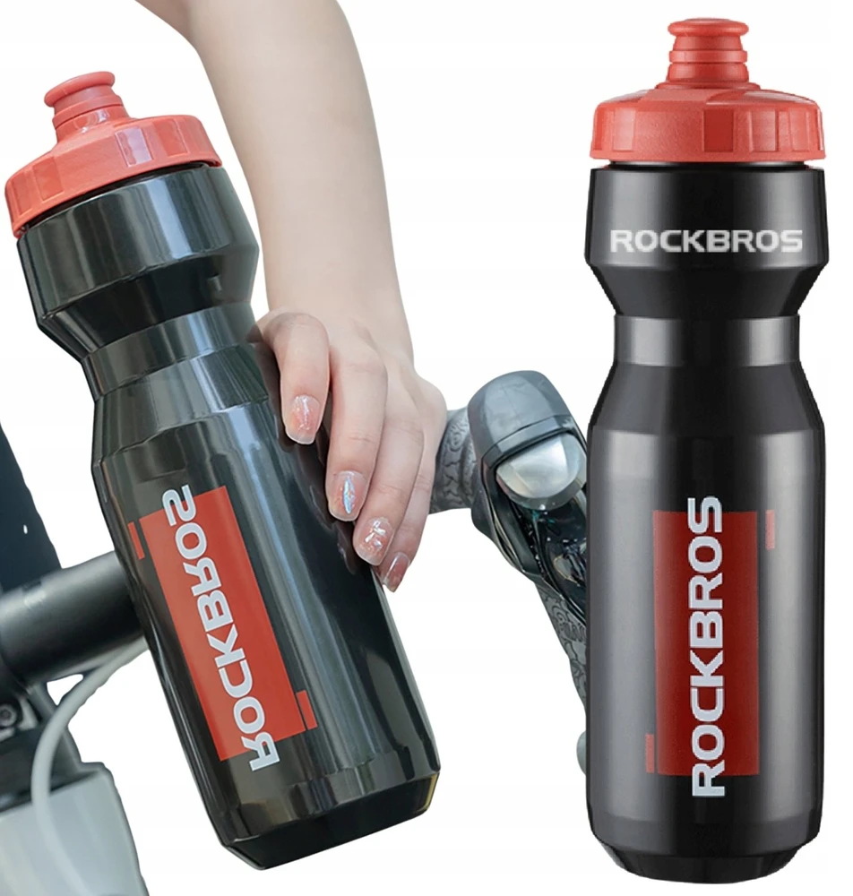 Gertuvė Rockbros 750 ml Bike Bottle - Transparent Juodas with Raudona Mouthpiece