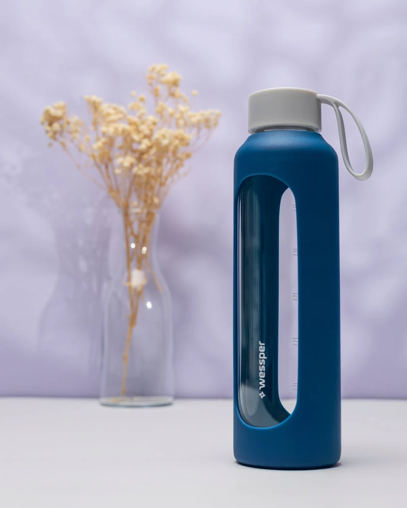 Gertuvė Wessper stiklinis butelis B1 borosilikatinis 500 ml tamsiai mėlynas (WES260-500-NB-NEW)