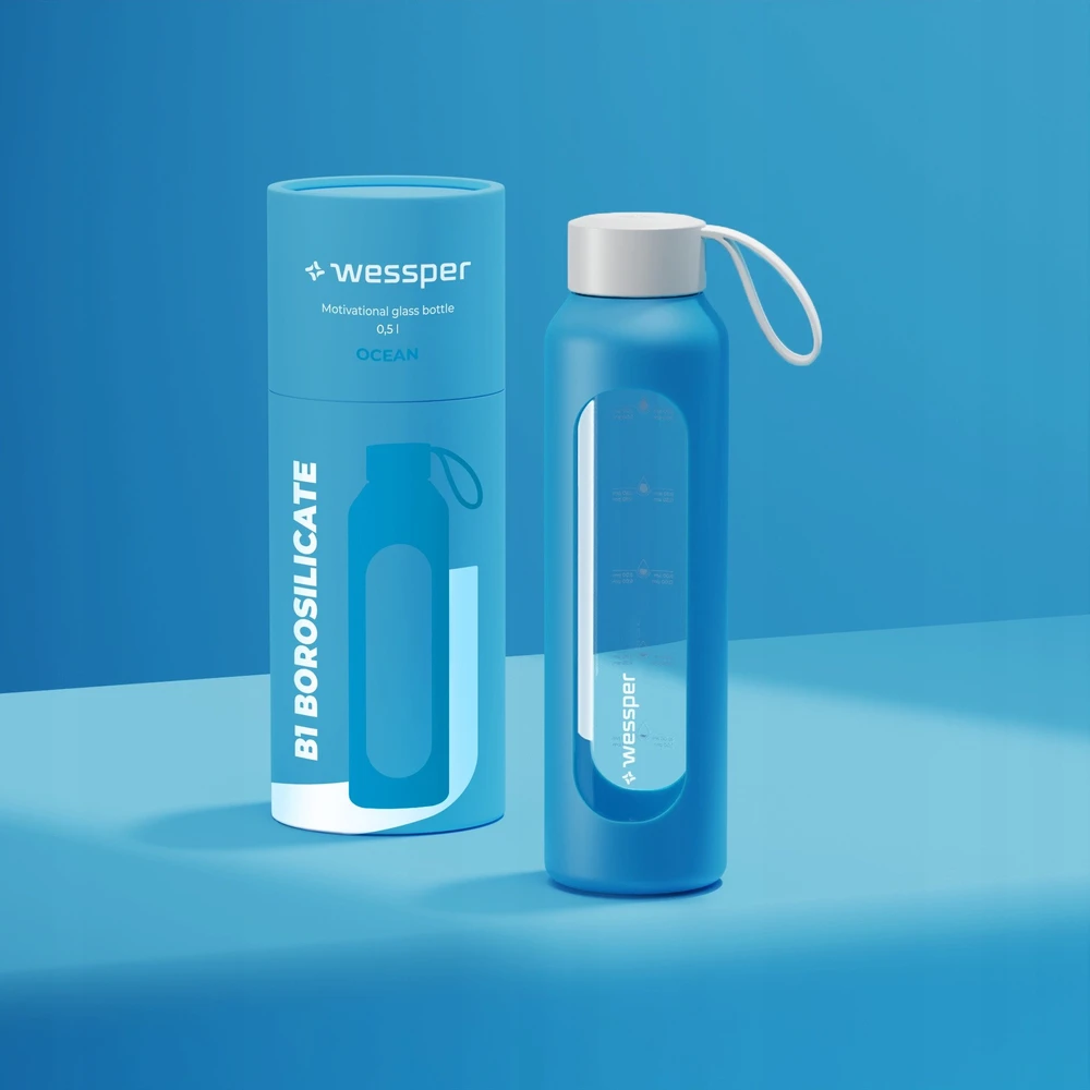 Gertuvė Wessper B1 borosilikatinis 500 ml „Ocean“ stiklinis butelis