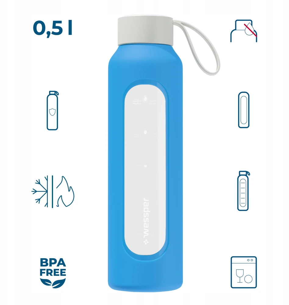Gertuvė Wessper B1 borosilikatinis 500 ml „Ocean“ stiklinis butelis