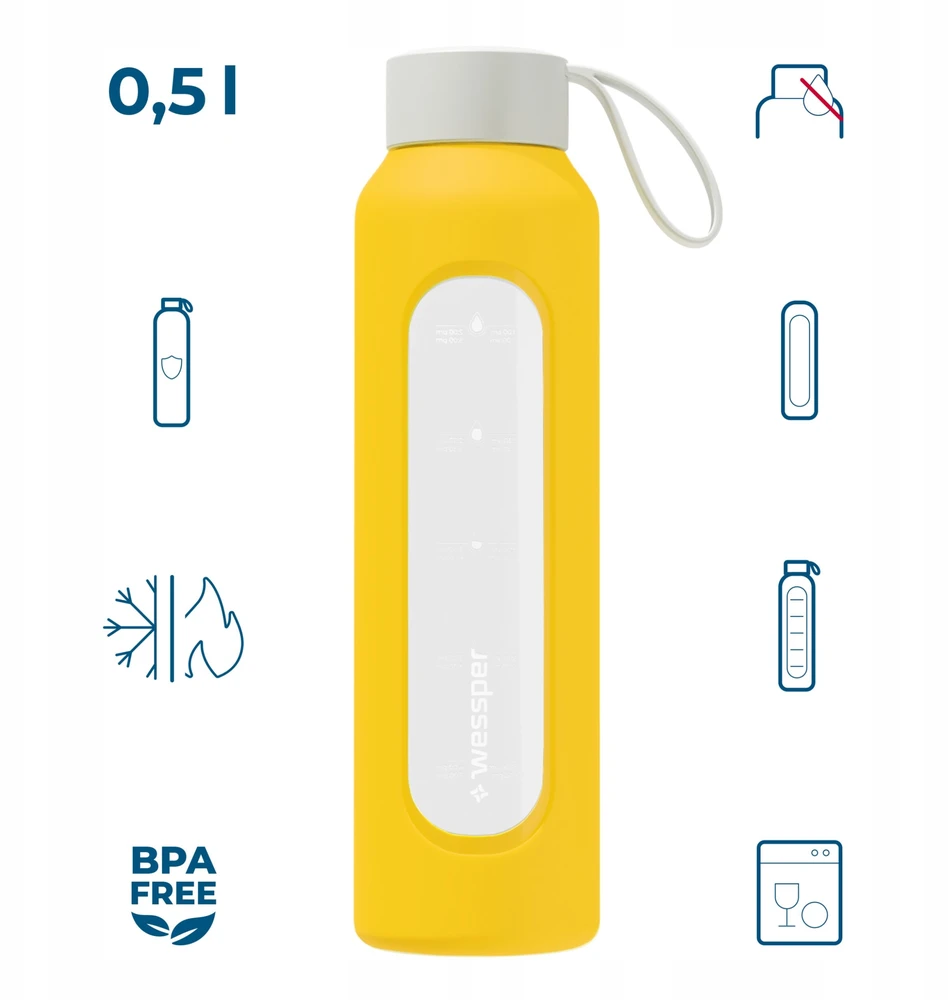Gertuvė Wessper Stiklinis butelis Wessper B1 borosilikatinis 500 ml Sun (WES260-500-YL-NEW)