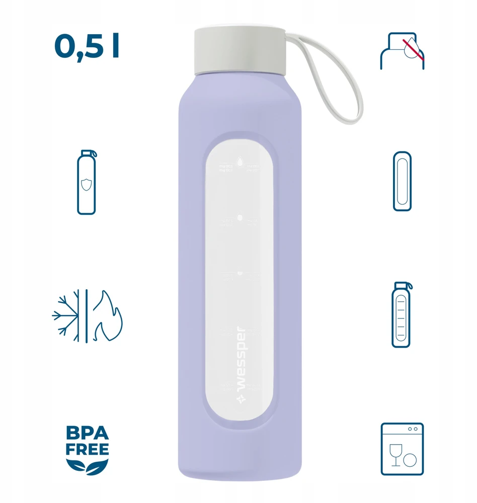 Gertuvė Wessper Stiklinis butelis Wessper B1 borosilikatinis 500 ml levandų (WES260-500-VI-NEW)